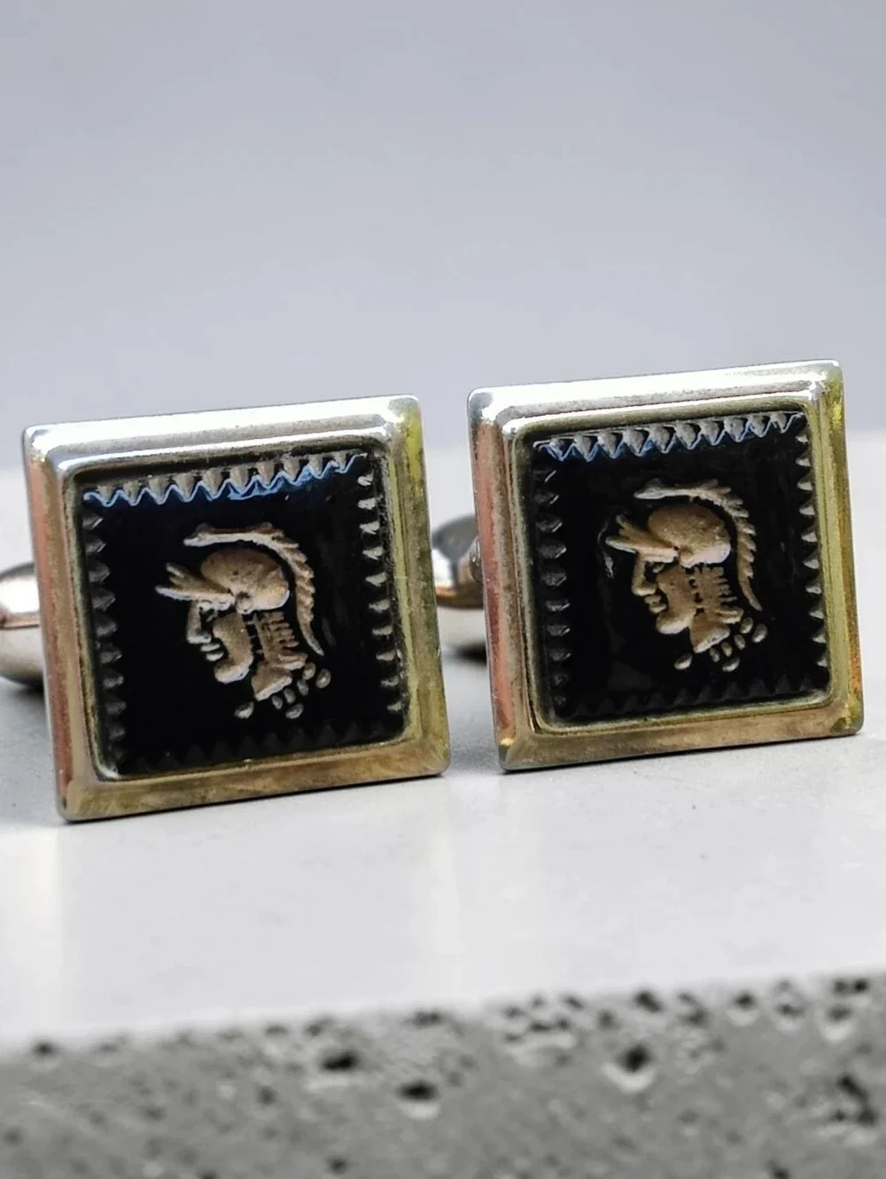 Vintage Men's Glass Spartan Cameo Cufflinks